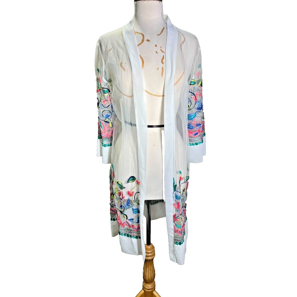 Boutique Duster Robe Size XXL Women's Floral Embroidered Sheer English Garden